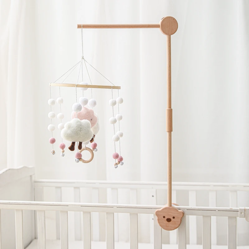 Baby Wooden Bed Bell Bracket Cartoon Bear Crib Bed Bell Plastics Mobile Hanging Rattles Toy Holder Arm Bracket Crib Decoration