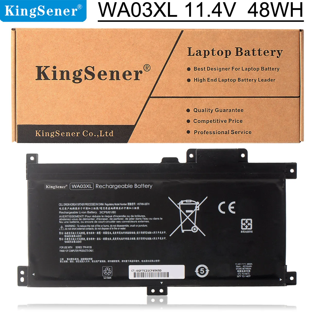 

KingSener WA03XL HSTNN-UB7H HSTNN-LB7T Laptop Battery For HP Pavilion X360 15-BR040NZ BR052OD BR068CL BR001TX BR012UR BR076NR