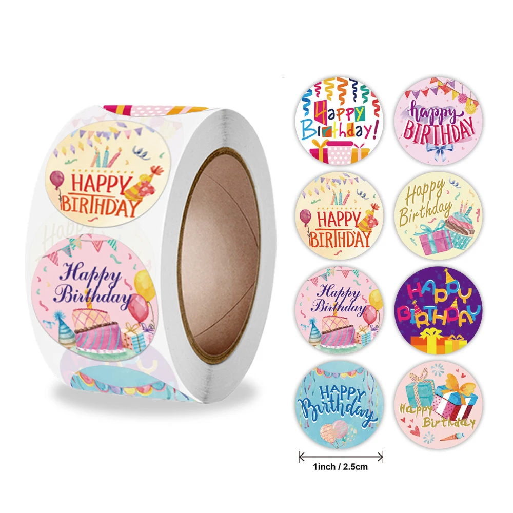 100-500pcs Cute Happy Birthday Stickers Birthday Gift Decoration Tag Sealing Label Kids toys Gift Package Scrapbooking Stickers