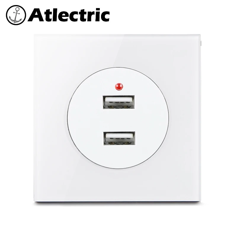 Atlectric 1 2 3 4 Gang 1 2 Way Home Power Light Switch ON / OFF   Button Switch Lamp Light USB EU FR France Socket Glass Panel