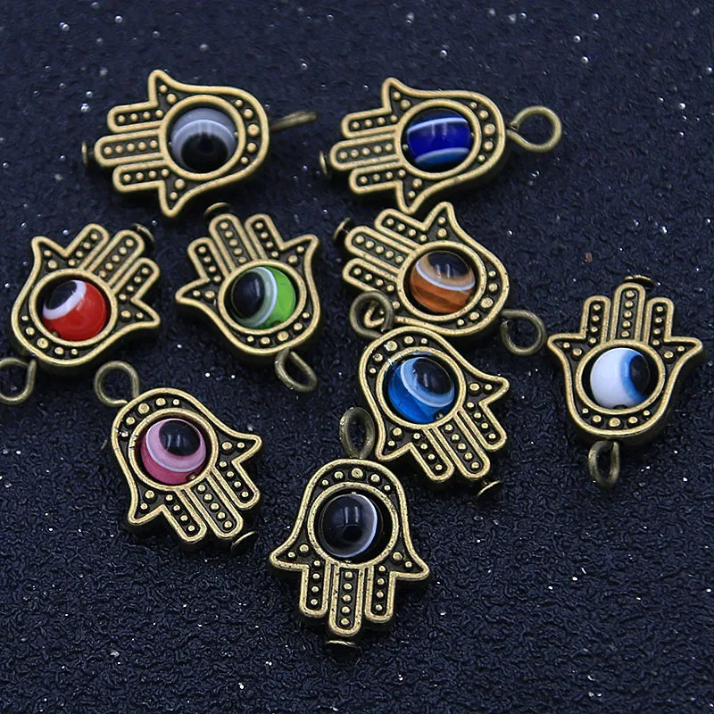 10PCS 12*19mm 3 Color Evil Eye  9 Color Fatima Hamsa Hand And Spacer Charms Bead  For DIY Jewelry Handmade Making