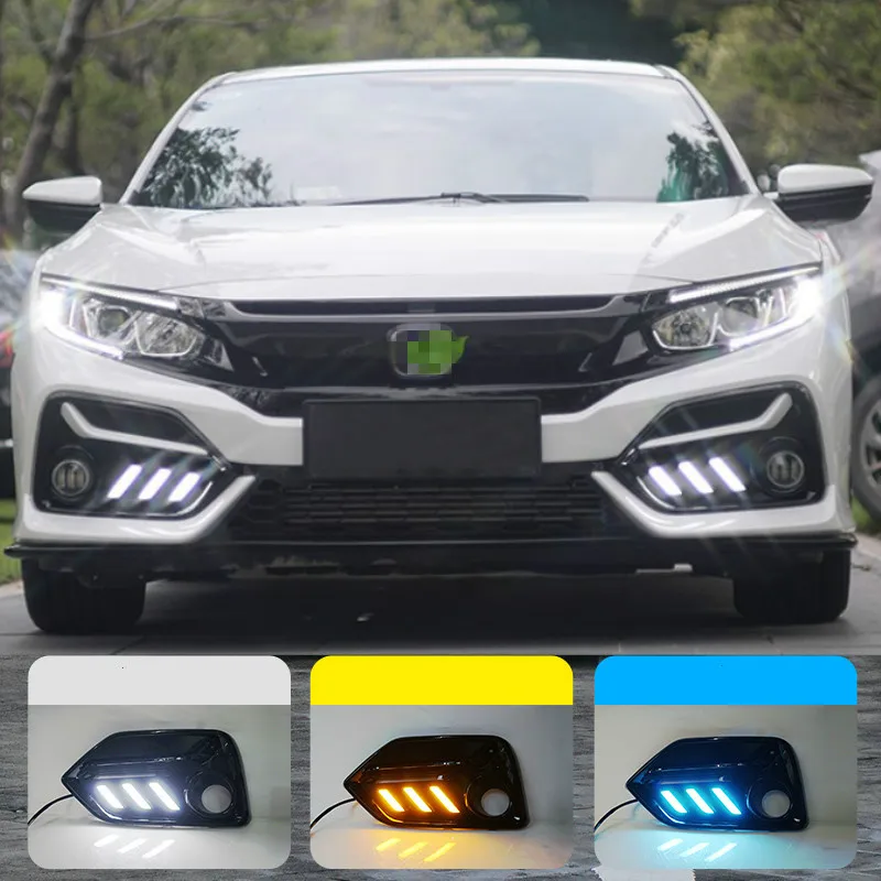 2PCS LED DRL fog lamp Driving lights Yellow Turn Signal Lamp For Honda CIVIC hatchback 2020 2021 Daytime Running Light