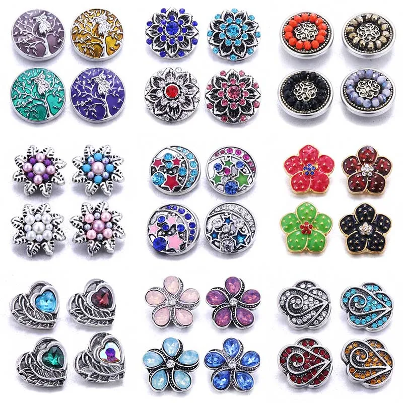 Multi Style Mix 10pcs/lot New Snap Jewelry Rhinestone Flower 18mm Snap Buttons Fit 18mm Snap Bracelet Necklace Women Jewelry