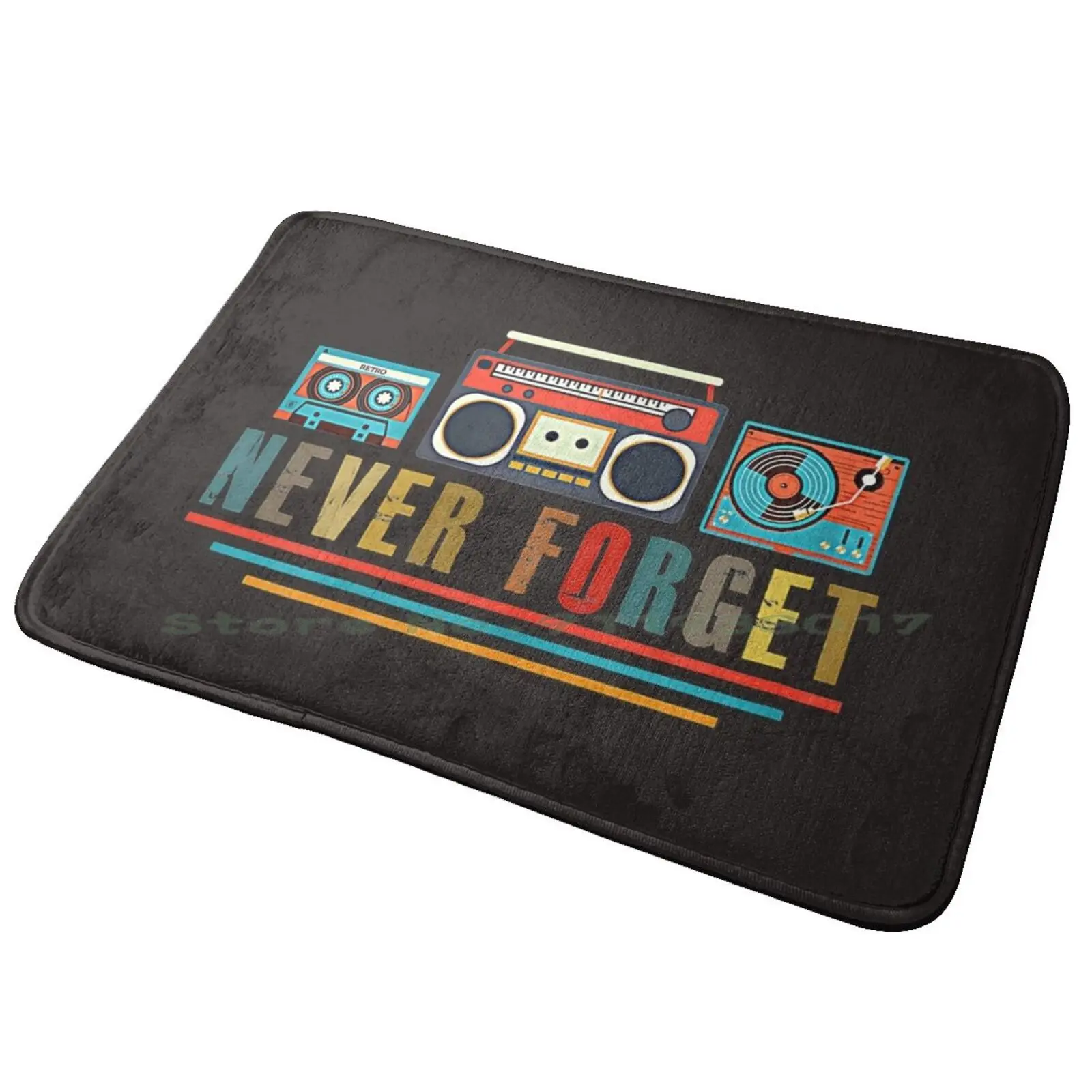 Vintage Retro 80s Music Tape Never Forget T-Shirt Entrance Door Mat Bath Mat Rug Japanese Fujigen Japan Tokai Greco Fernandes