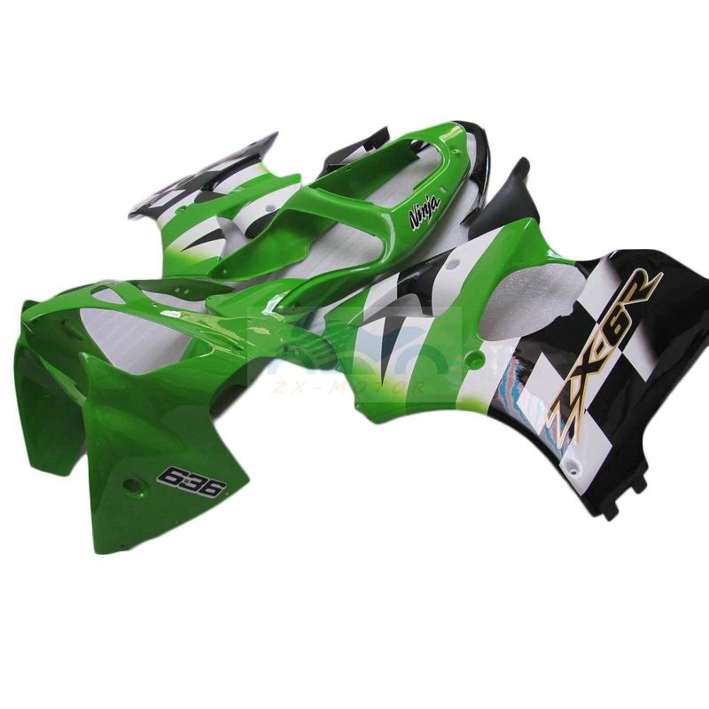 Aftermarket fairings Kits Set For Kawasaki ZX6R 2000 2001 2002 Green White Black Motorcycle Fairing zx6r 00 01 02 Injection HJ03