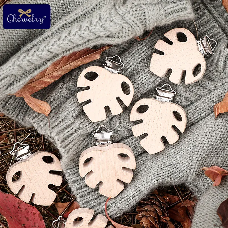 

1PC Beech Wooden Baby Pacifier Clip Plant Leaves Nipple Holder Wooden Teethers DIY Nursing Soother Clips Chains Children Product