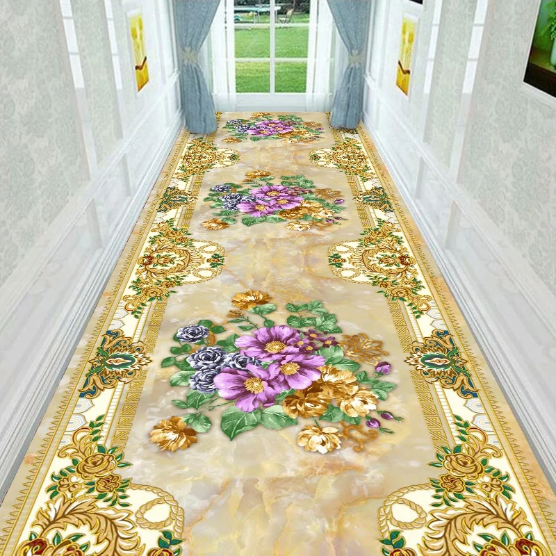 European Long Hallway Carpet Corridor Mat Bedroom Kitchen Rugs Home Hotel Decorative Aisle Mat Pastoral Area Rug Carpets Living