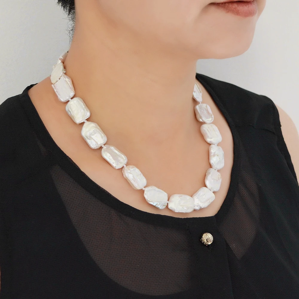 Women Necklace White Natural Freshwater Pearl Necklace Baroque Rectangular Pearl Custom Necklace Vintage Personality Jewelry