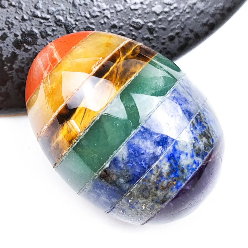 7 Chakra Egg Shaped Stone Wood Stand Natural Amethst Lapis Health Oval Ornaments Yoga Energy Healing Crystals Home Decoration