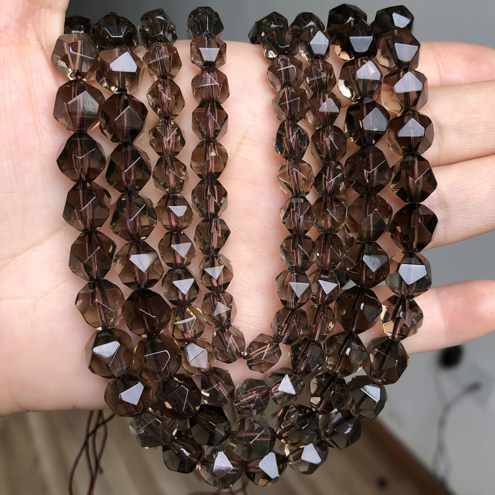 Natural Faceted Smoky Quartzs Crystal Stone Beads Round Loose Spacer Beads For Jewelry Making Diy Woman Bracelet Necklace 15Inch