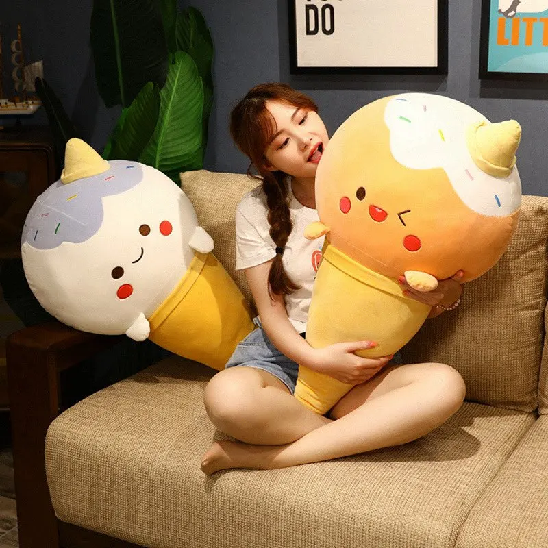 

50cm/70cm/90cm Kawaii Ice Cream Simulation Plush Toy Soft Stuffed Cartoon Egg Cone Doll Sofa Decor Pillow Cushion Best Gifts