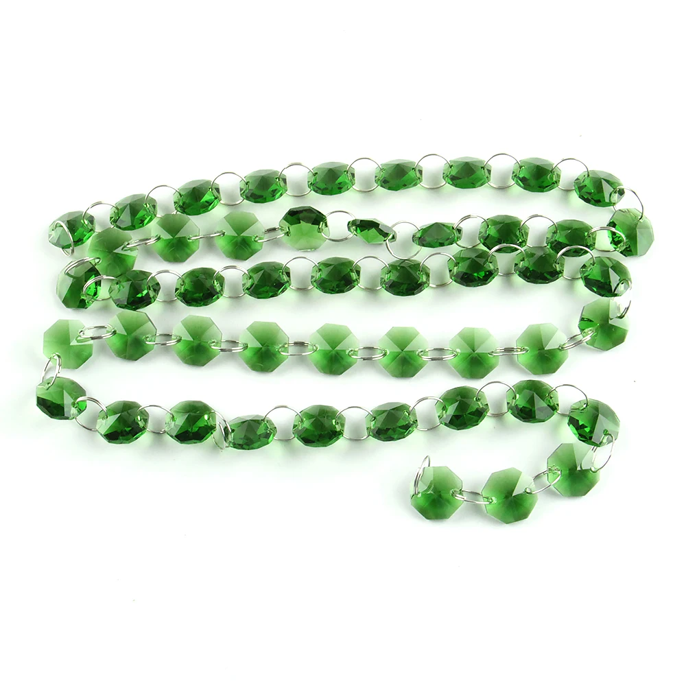 10m/50m Glass Beads Crystal Dark Green Chandelier Lamp Octagon Chain Garlands Wedding & Party Decor