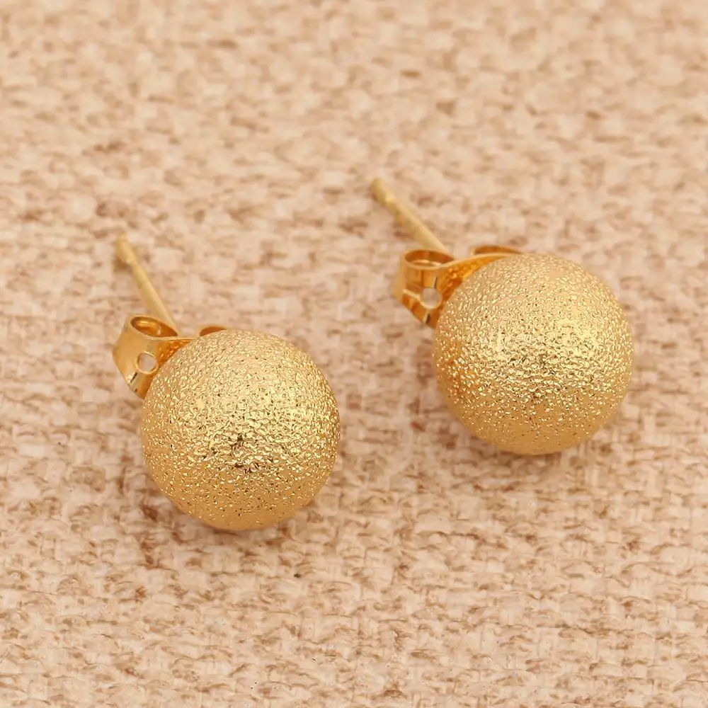 Gold Color Dull Polished Brass Ball Stud Earrings Men Girls Boys Earrings Round Jewelry