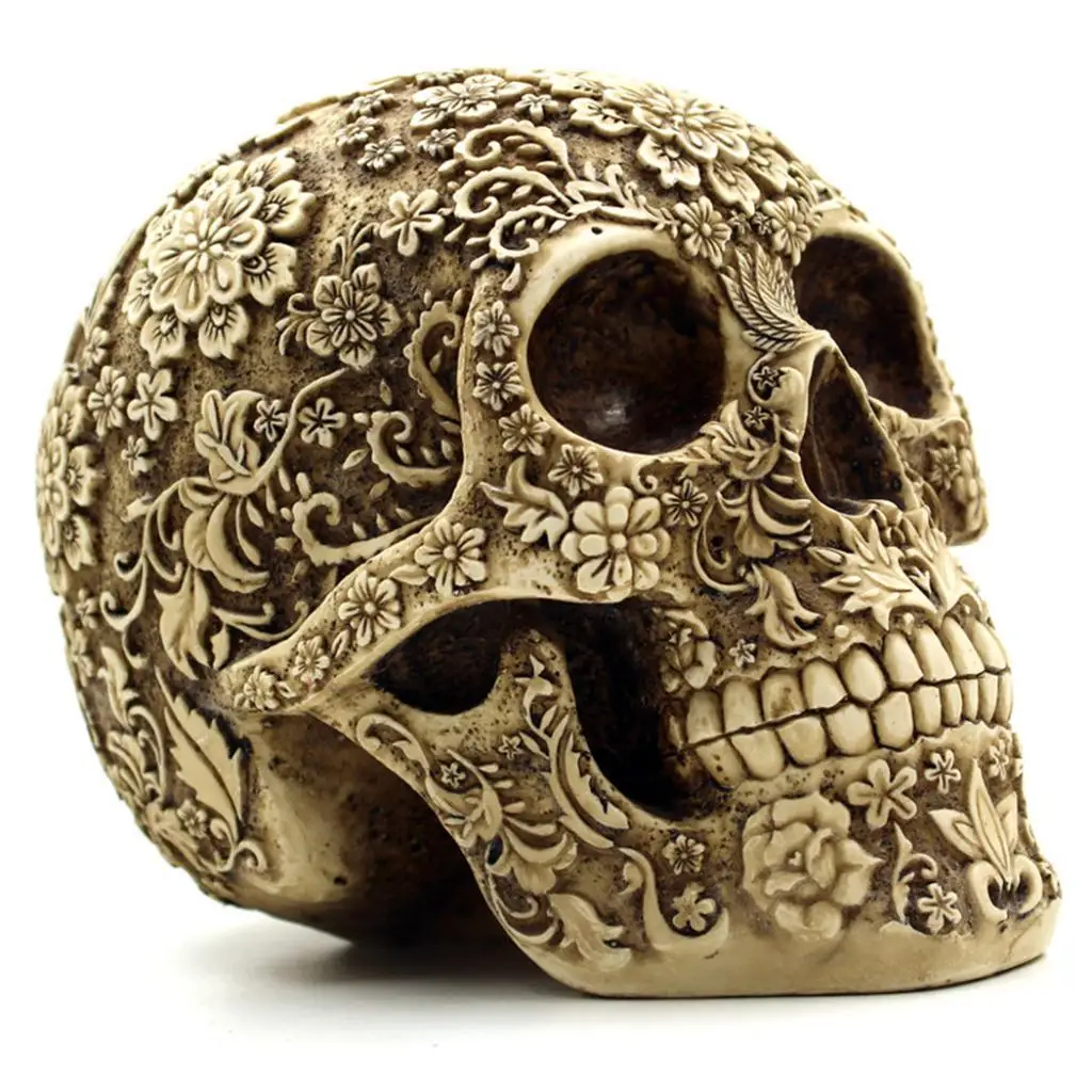 Day   of   the   Dead   Vintage   Resin   Skull   Statue   Carved   Figurine   Halloween   Decor
