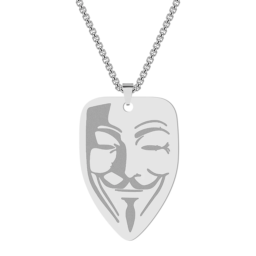 Guy Fawkes Mask Men Necklace Golden V For Vendetta Anonymous Pendant Stainless Steel Jewelry Male Necklace Gift