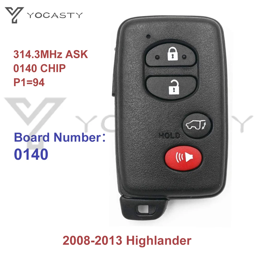 YOCASTY 4 Buttons 314.3MHz ASK 0140 Board Number ID71-WD02 Chip Smart Black Key KeylessGo Keyless Entry For Toyota