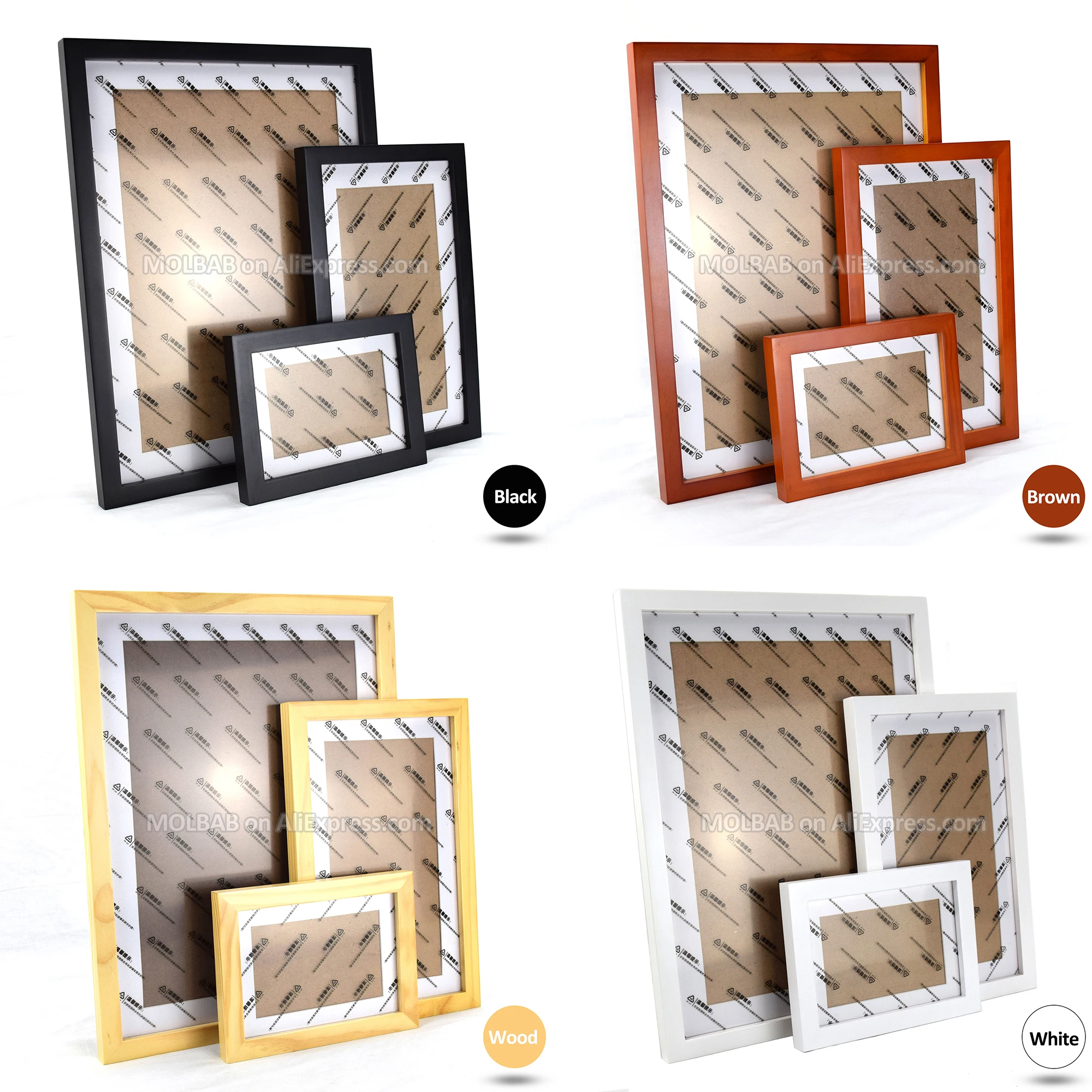 Parede de madeira Picture Frame, Flat Molding Border com Photo Mat Decoração, estilo moderno breve, 7 polegadas, 12 polegadas, 16 polegadas