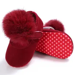 Newborn Infant Baby Girls High Crib Shoes Cotton Pom Pom Ball Princess Toddler Soft Sole Shoes Prewalker Anti-slip Sneaker