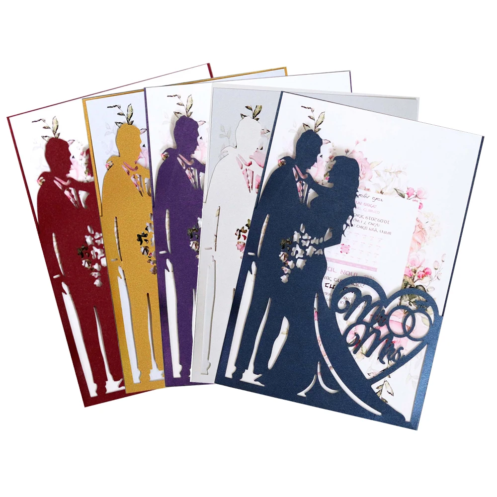 10pcs Bride And Groom Laser Cut Wedding Invitations Card Heart Greeting Card Valentine's Day Bridal Shower Wedding Party Favor