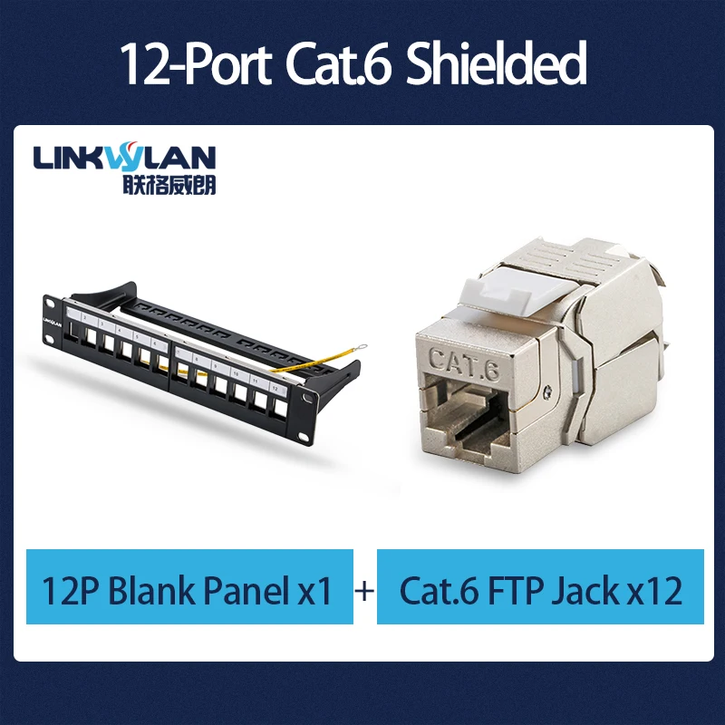 10 inch 12-Port Modular Patch Panel 12port Blank Patch Panel Included 12pcs of Keystone Jacks or Keystone Adapters