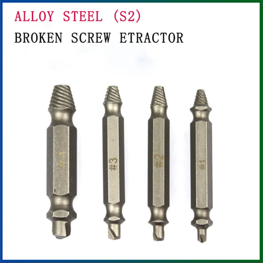 4Pcs Screw Extractor ชุดได้อย่างง่ายดายถอดหรือเสียหายสกรูคู่ Stripped Remover มือชุดเครื่องมือ