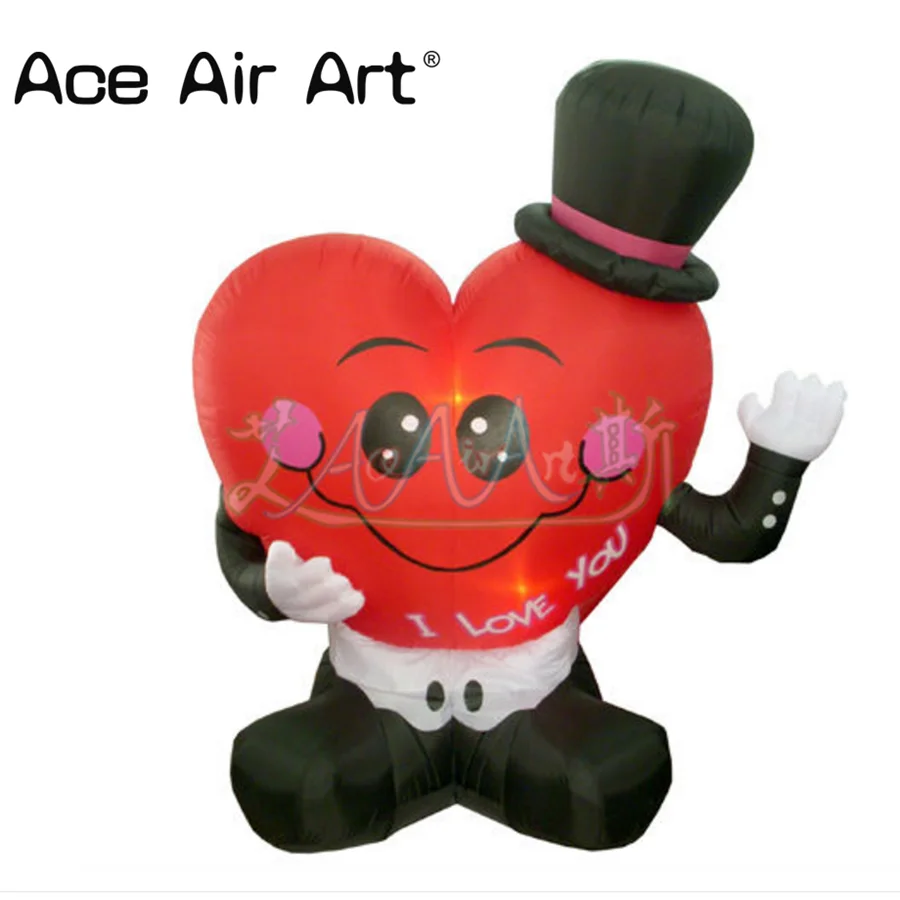 

2022 Cute Inflatable Red Heart With Hat Cartoon For Valentine's Day Decoration Made By Ace Air Art