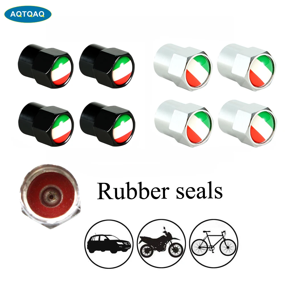 

4 Pcs/Set Aluminum Alloy/Copper Italy National Flag Tire Valve Stem Cap Tire Wheel Stem Air Valve Caps for Auto Cars