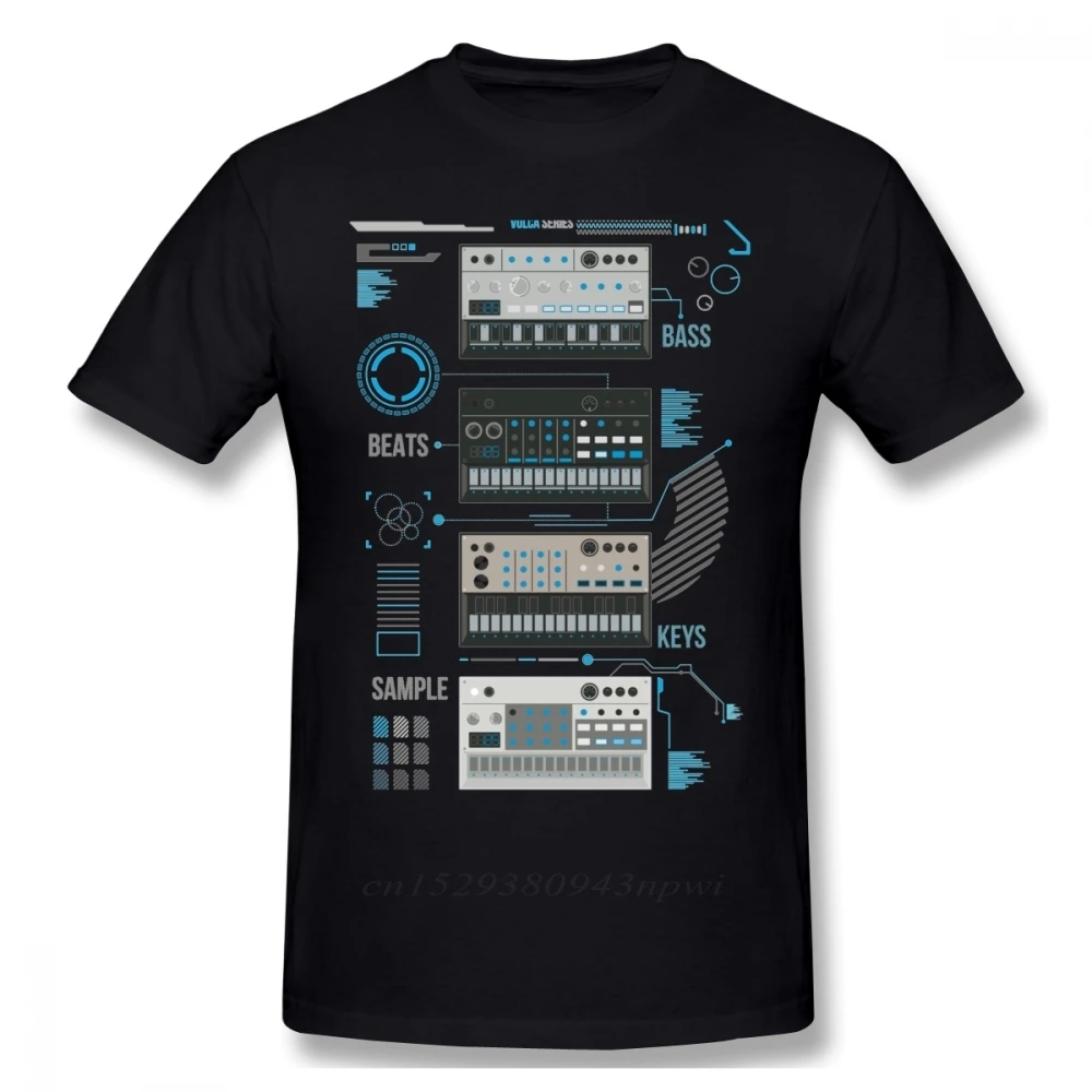 For Man Korg Volca Keys Series Basic Blue Music T shirt Quality Print Rock And Roll Round Collar Plus Size Tee Shirt