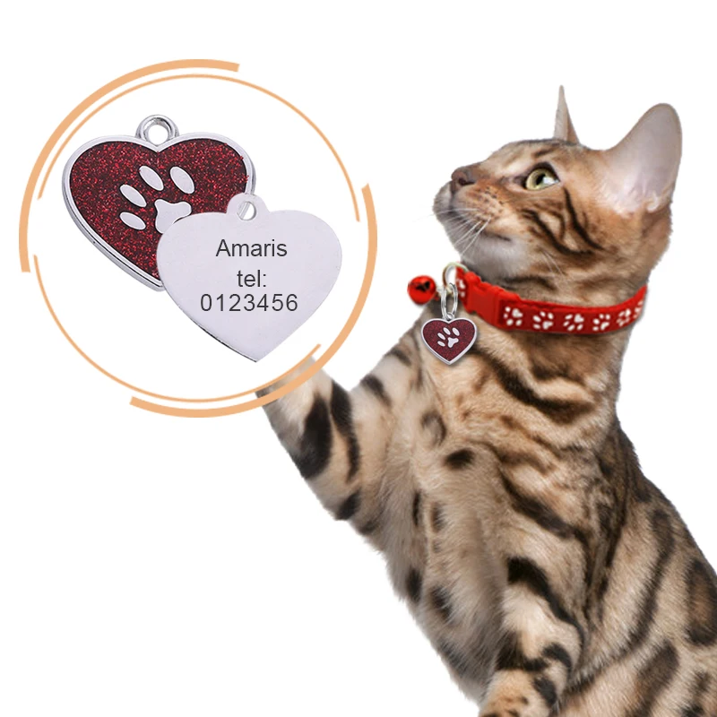 Customized Pet ID Tag Heart-shaped Tag Collar Cat Name Pendant Personalized Engraved Dog Pendant Nameplate Tag Collar Accessory