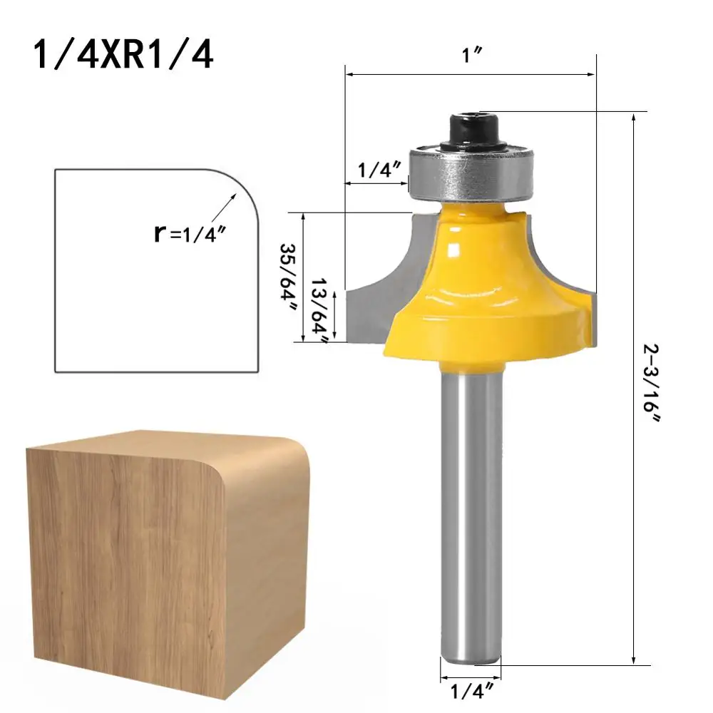 1pc 1/4 shank Corner Round Over Router Bit with Bearing for Wood Woodworking Tool Tungsten Carbide Milling Cutter