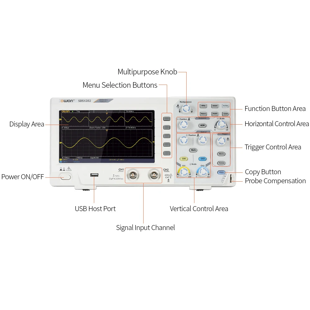 Owon SDS1102 Oscilloscope Oscillometer Digital Storage Oscilloscope 2CH 100MHz 1GS/s 7-inch LCD Display