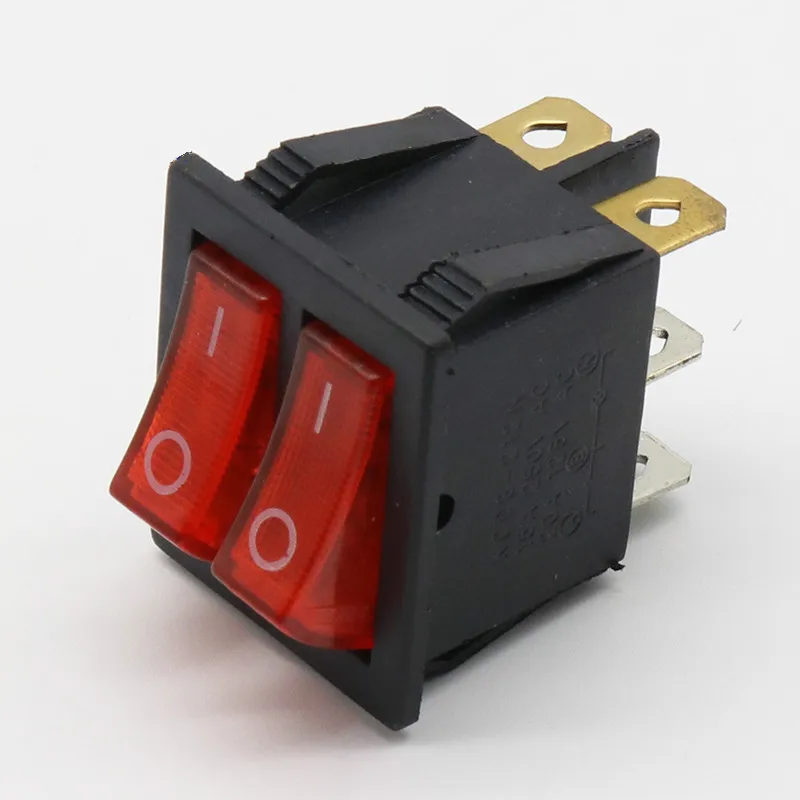 KCD2 Double Boat Rocker Switch 6 Pin On-Off With Green Red Light 20A 125VAC