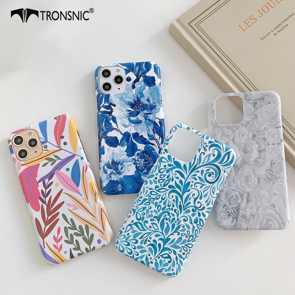 Glossy Flowers Phone Case for iPhone 11 Pro Max XR X XS MAX Hard PC Shiny Luxury Blue Case for iPhone 6s 7 8 Plus Covers Fashion