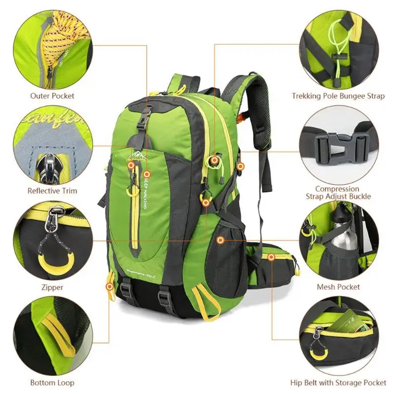 40L Unisex Waterproof Climbing Backpack Travel Bag For Men Outdoor Hiking Male Sports Bags Mountaineering Camping Backpacks Man