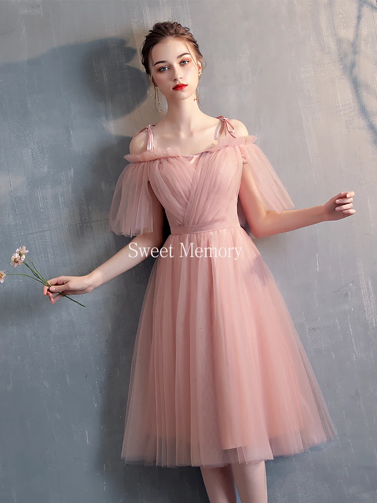 Custom Made Pink Bridesmaid Dresses Princess Vestidos Elegant Women Dress Tulle Wedding Party Prom Robe Lace Up Formal Gown