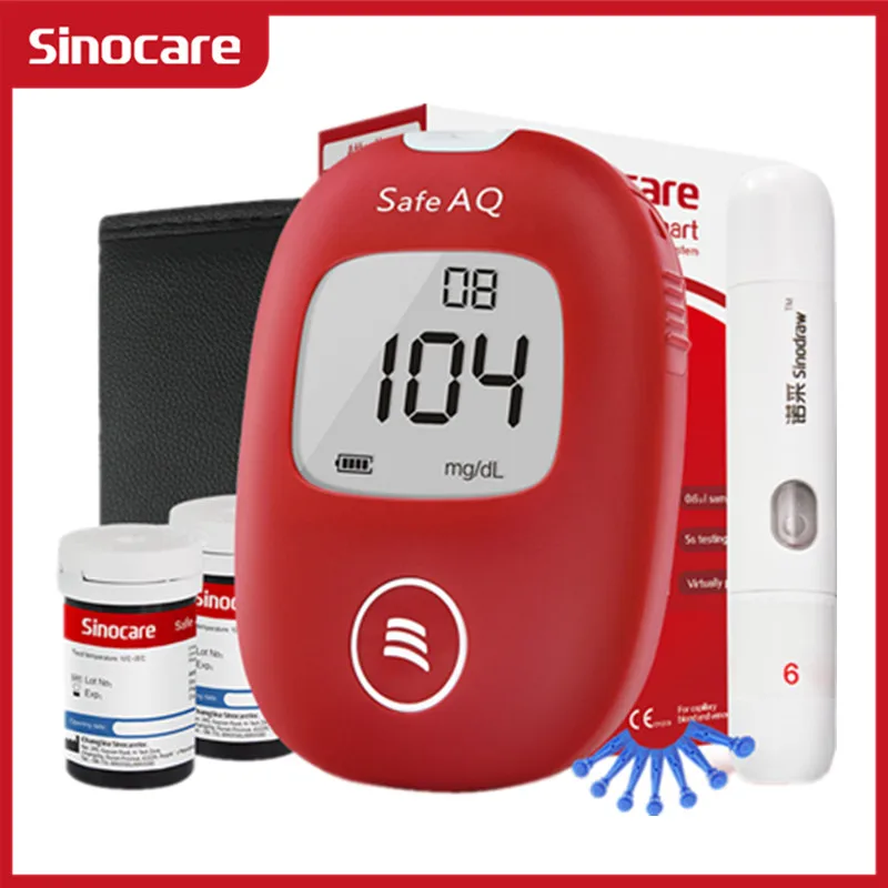 Sinocare Safe AQ Smart Blood Glucose Meter for Diabetes Medical Device Glucometer with Test Strips Painless Lancets 5s Simple