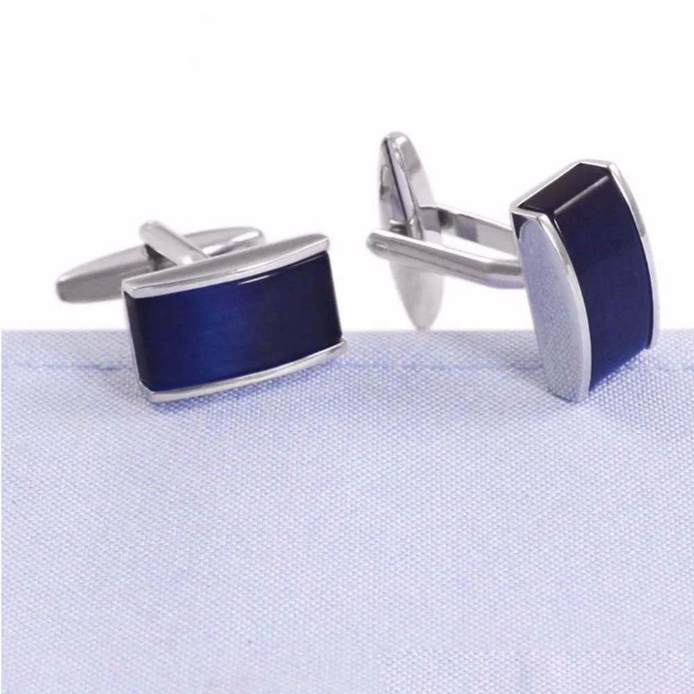 LAIDOJIN Luxury Square Cufflinks for Mens High Quality Shirt Cuff buttons Blue Cat's Eye Stone Cuff links Wedding Gift Jewelry