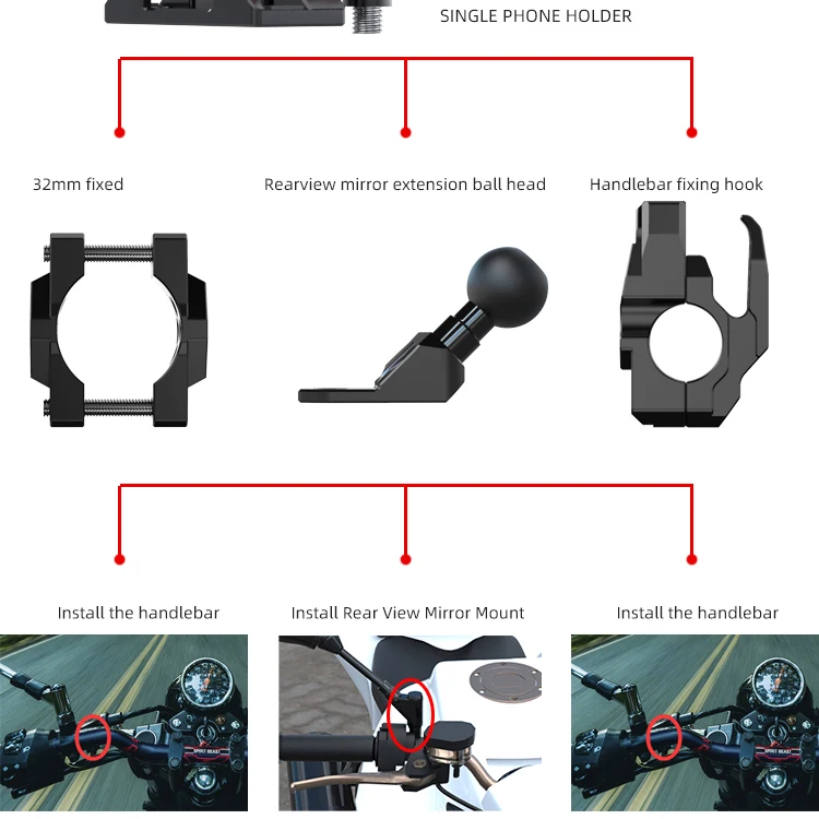 Spirit Beast Universal Motorcycle Rear view Mirror Cell Phone navigation Holder Mount Holder for Yamaha MT-09 YZF R15 VMAX 1700