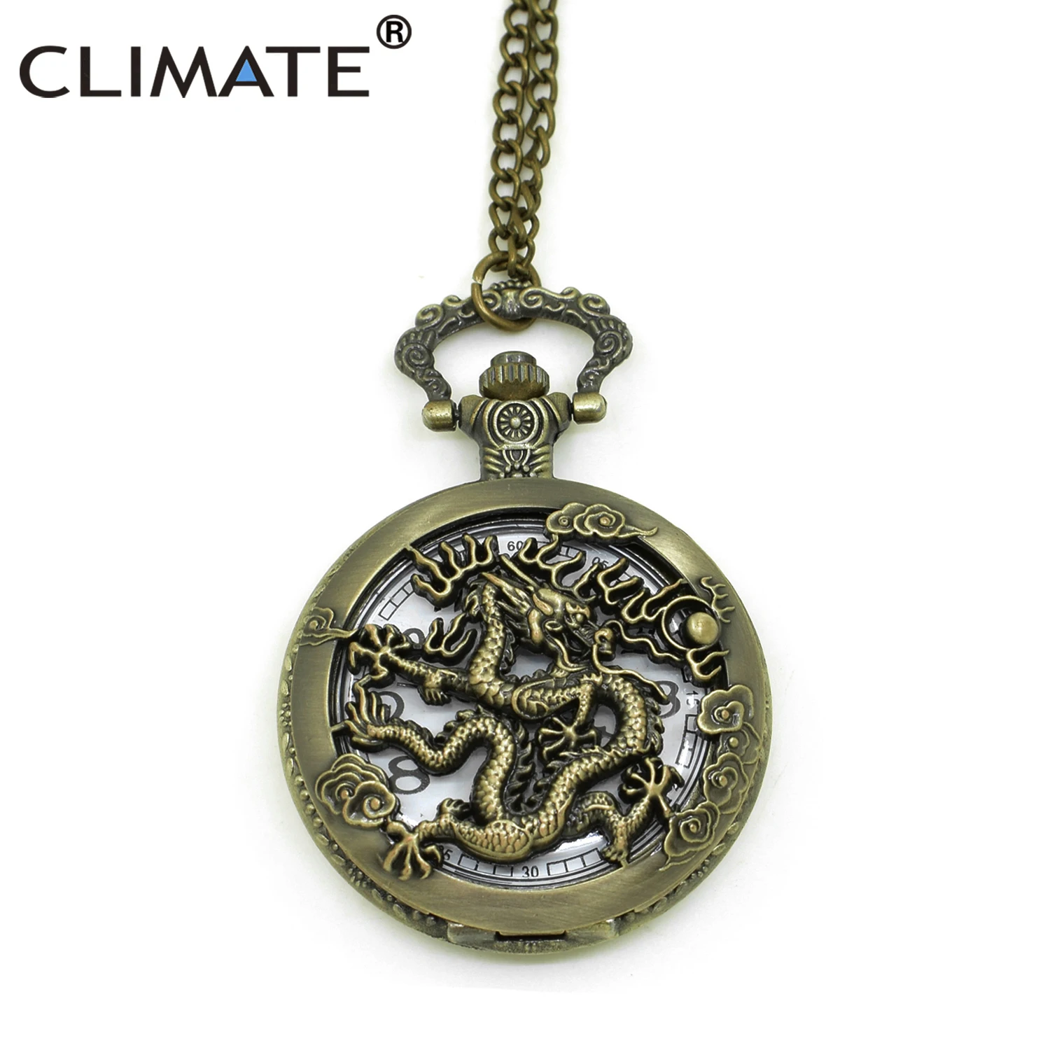 Chinese Dragon Pocket Watch Vintage Retro Men Dragon Watch Pocket Emboss Round Quartz Dial Arabic Pocketwatch with Chain