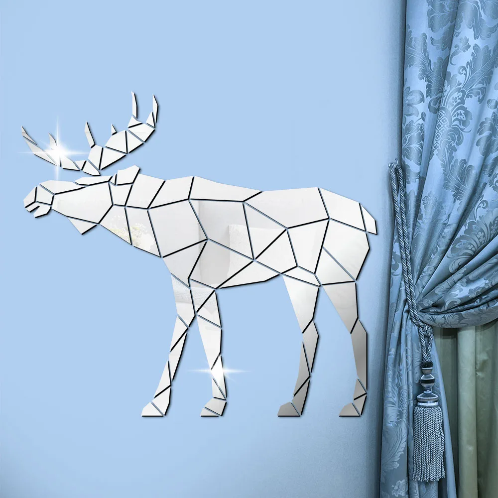 Moose Polygonal Wall Stickers Wild Animal Hunting Modern Home Decor Deer Geometric DIY Acrylic Mirror Stickers Mural Hunter Gift