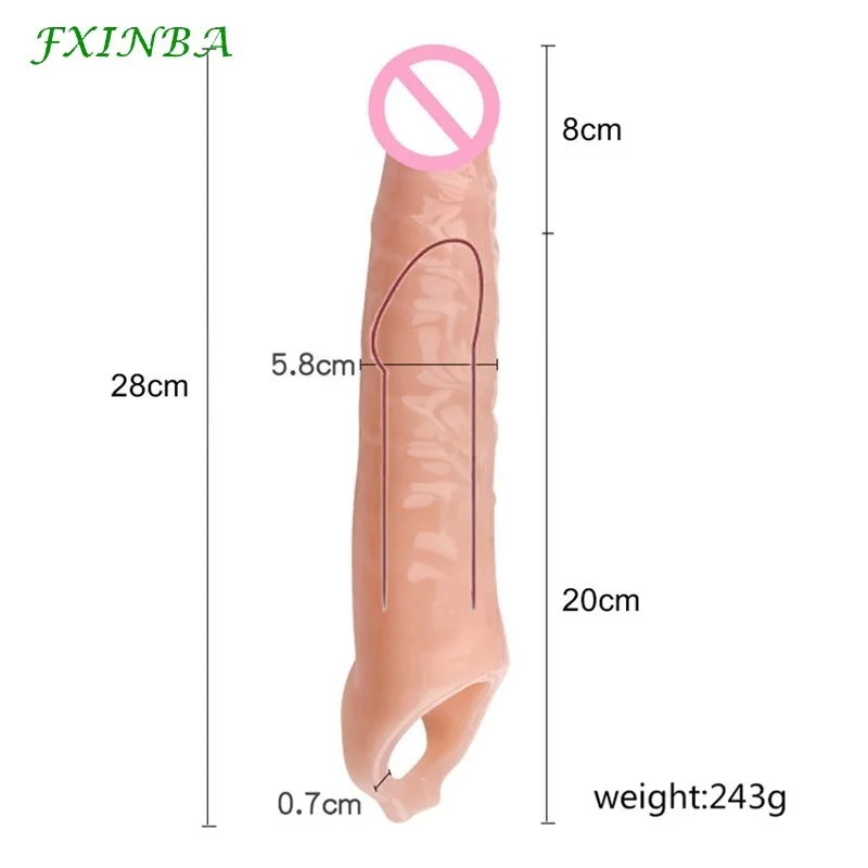 FXINBA 14-28 cm Realistische Penis Sleeve Extender Grote Cock Sleeve Lul Uitbreiding Vertraging Herbruikbare Condoom Mannen seksspeeltjes