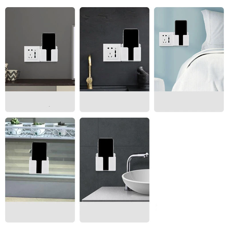 1PC Wall Charger ผู้ถือโทรศัพท์มือถือแขวนขาตั้ง Mount Bracket มัลติฟังก์ชั่แขวนชั้นวางของ Home Storage Organization เครื่องมือ