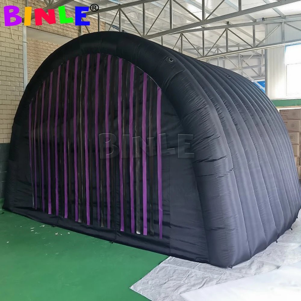 Custom Branded Air Entrance 4x4x3m Inflatable Tunnel Tent With Rainbow Colored Streamers For Halloween Decoration