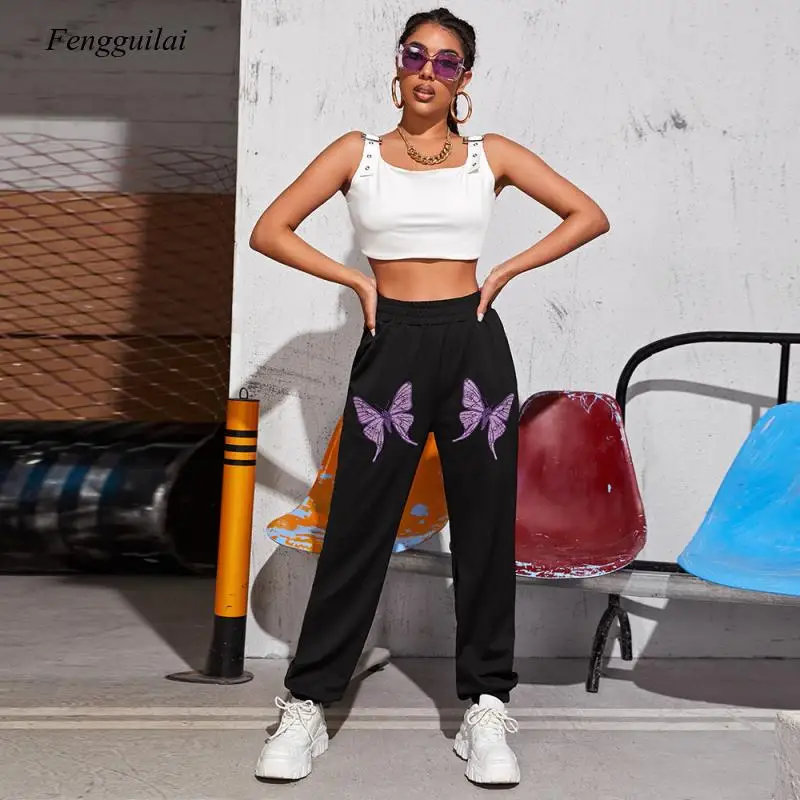 Sports Gym Wear Women's Loose Legged New Versatile Harlan Casual Butterfly Print Pants Spring and Summer