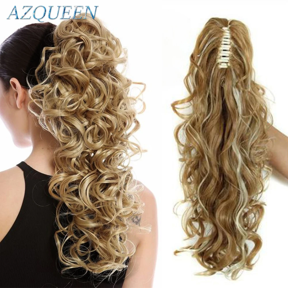 AZQUEEN-extensiones de cola de caballo onduladas para mujer, extensiones de cabello sintético de onda larga y gruesa, Clip de garra de fibra de poni