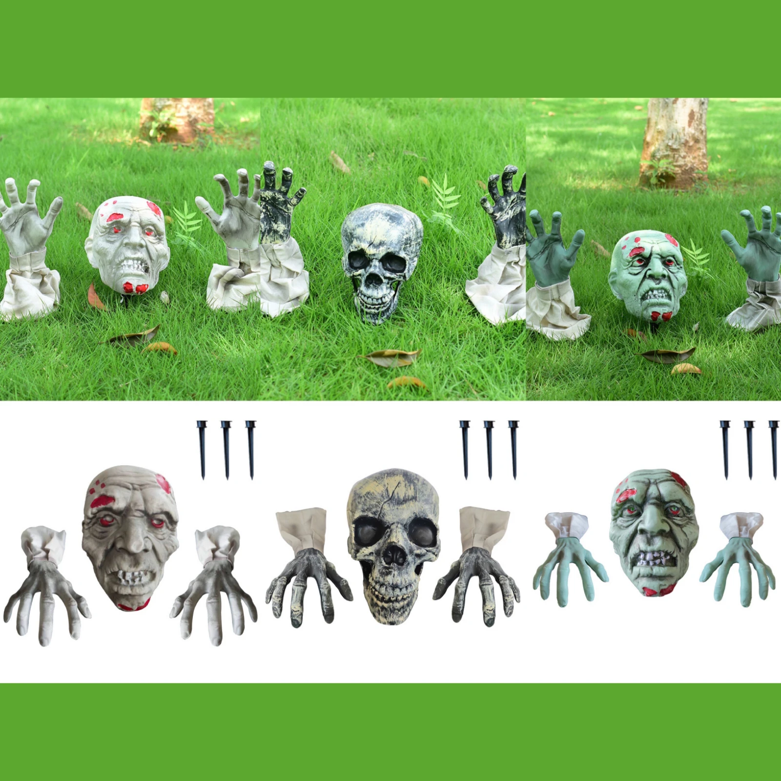 

Halloween Realistic Skeleton Stakes Decorations Groundbreakers Skull Head Skull Arms with Stakes Black Crack Skeleton Decoration