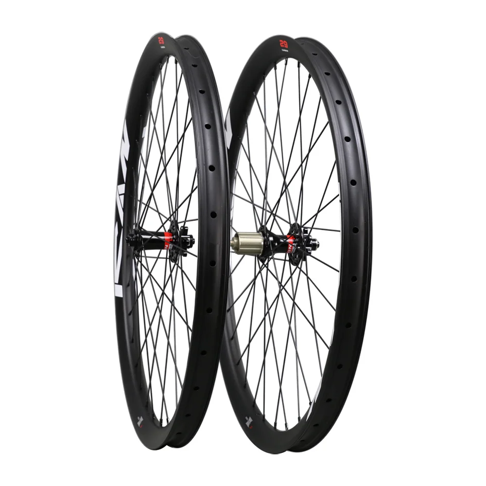 All Mountain Carbon Wheelset 29er for Mountain Bike Clincher Tubuless 40mm Disc Brake 32h 148*12 Boost Thru Axle