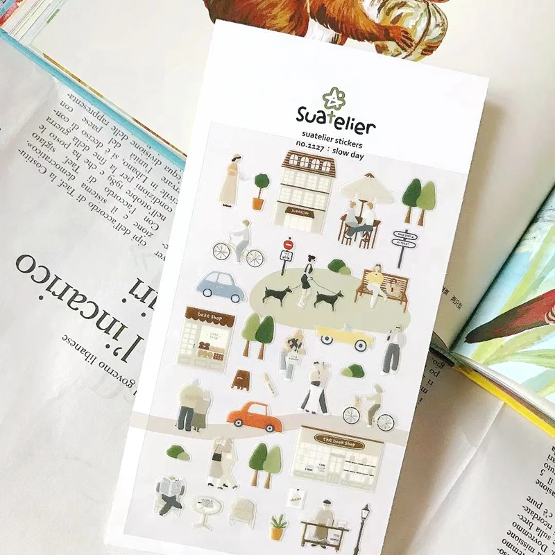 Suatelier Korean Scrapbooking Stickers Girl's Slow Day Stationery Sticker Laptop Phone Diary Journal Decoration DIY Hobby Craft