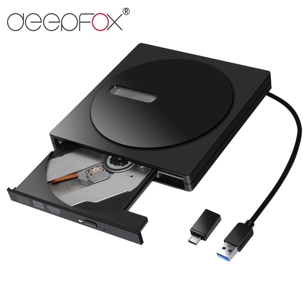 Deepfox Portable External CD-RW DVD-RW Type C USB3.0 CD DVD ROM Player Drive Writer Rewriter Burner For MacBook Air/Pro Laptop