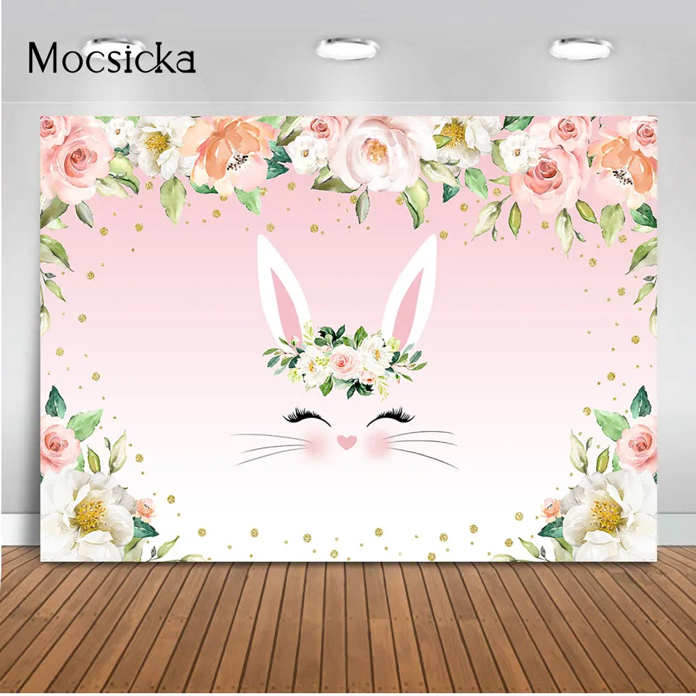 

Pink Some Bunny is Turning One Party Backdrop for Photography Easter Floral Rabbit Background Spring Flowers Girl Baby Shower